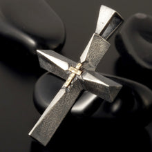 Mens Cross Pendant Silver and 14K Gold Handmade, Vintage style, Mens Cross Sterling Silver Handmade Pendant, Cross Jewelry, P-154