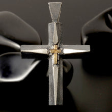 Mens Cross Pendant Silver and 14K Gold Handmade, Vintage style, Mens Cross Sterling Silver Handmade Pendant, Cross Jewelry, P-154
