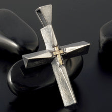 Mens Cross Pendant Silver and 14K Gold Handmade, Vintage style, Mens Cross Sterling Silver Handmade Pendant, Cross Jewelry, P-154