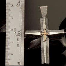Mens Cross Pendant Silver and 14K Gold Handmade, Vintage style, Mens Cross Sterling Silver Handmade Pendant, Cross Jewelry, P-154