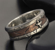 Men's Cross Wedding Band, Sterling Silver & Copper Ring, Rustic Christian Ring, RS-1256