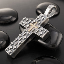 Mens Cross Pendant Silver and 14K Gold Handmade, Cross Jewelry, P-128