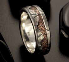 Rustic Mens Wedding Band, Sterling Silver & Copper Ring, RS-1192