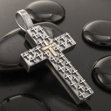 Mens Cross Pendant Silver and 14K Gold Handmade, Cross Jewelry, P-128