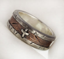 Mens ring, Silver & Copper, Silver cross Mens Ring, Unique Mens ring, Men Wedding Band, Unique Men Ring,  RS-1256