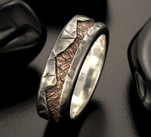 Rustic Mens Wedding Band, Sterling Silver & Copper Ring, RS-1192