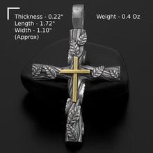 Mens Cross Pendant, Sterling Silver & 14K Gold, Antique Cross, P-149
