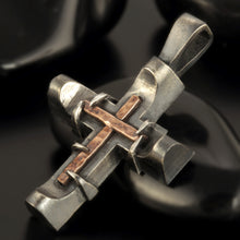 Silver Cross Pendant, Mens Cross Sterling Silver Handmade Pendant, Silver and copper Handmade Cross Pendant, Cross Jewelry, P-142