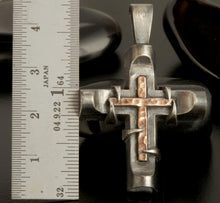 Silver Cross Pendant, Mens Cross Sterling Silver Handmade Pendant, Silver and copper Handmade Cross Pendant, Cross Jewelry, P-142