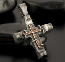 Silver Cross Pendant, Mens Cross Sterling Silver Handmade Pendant, Silver and copper Handmade Cross Pendant, Cross Jewelry, P-142