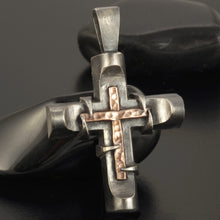 Silver Cross Pendant, Mens Cross Sterling Silver Handmade Pendant, Silver and copper Handmade Cross Pendant, Cross Jewelry, P-142