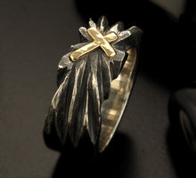 14K Gold Silver Men's Wedding Band, Rustic Engagement Ring, Two Toned Jewelry, Gift for Him - RS-1416