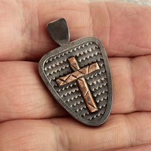 Religious Sterling Silver Cross Pendant, Men's Copper Accent Cross, Handmade Christian Jewelry Gift, Symbol of Faith - P-146