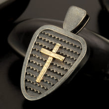 Sterling Silver 14K Gold Cross Pendant, Men's Protection Jewelry, Handmade Religious Gift - P-144