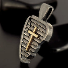 Unique Sterling Silver 14K Gold Cross Pendant, Distressed Antique Jewelry, Men's Necklace Charm, Handmade Religious Gift - P-150