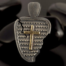 Unique Sterling Silver 14K Gold Cross Pendant, Distressed Antique Jewelry, Men's Necklace Charm, Handmade Religious Gift - P-150