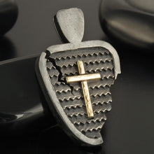 Unique Sterling Silver 14K Gold Cross Pendant, Distressed Antique Jewelry, Men's Necklace Charm, Handmade Religious Gift - P-150
