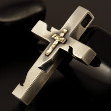 Sterling Silver & 14K Gold Cross Pendant Necklace, Religious Gift for Him P-155