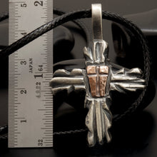 Sterling Silver Cross Pendant: 14K Gold Accent or Copper Religious Necklace Charm -  P-156