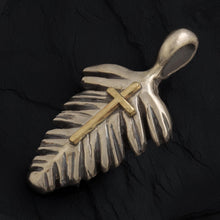 Sterling Silver 14K Gold Cross Pendant, Feather Handmade Jewelry, Religious Christian Gift - P-160