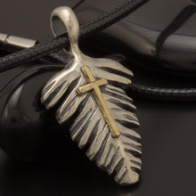 Sterling Silver 14K Gold Cross Pendant, Feather Handmade Jewelry, Religious Christian Gift - P-160