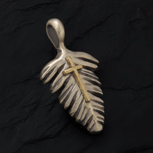 Sterling Silver 14K Gold Cross Pendant, Feather Handmade Jewelry, Religious Christian Gift - P-160