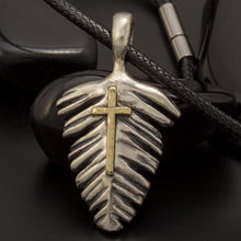 Sterling Silver 14K Gold Cross Pendant, Feather Handmade Jewelry, Religious Christian Gift - P-160