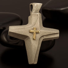 Cross Pendant, Silver and 14K solid Gold Handmade Cross Pendant, Symbol of Faith, Spiritual Christian Jewelry - P-161
