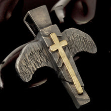 Handmade Orthodox Cross Pendant: 14K Gold & Sterling Silver P-136-G