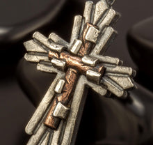 P-169 cross pendant for men, handcrafted in Israel with unique metal textures.