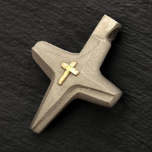Cross Pendant, Silver and 14K solid Gold Handmade Cross Pendant, Symbol of Faith, Spiritual Christian Jewelry - P-161