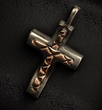 Rustic Sterling Silver Cross Pendant - Brutalist Mens Jewelry - P-113