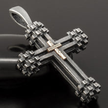 Mens Cross Pendant, Silver and 14K solid Gold, Handmade Cross Pendant, Gift for men, Cross Handmade Pendant, Cross Jewelry, P-173