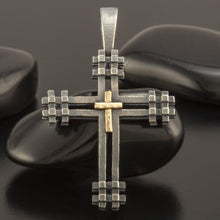 Mens Cross Pendant, Silver and 14K solid Gold, Handmade Cross Pendant, Gift for men, Cross Handmade Pendant, Cross Jewelry, P-173