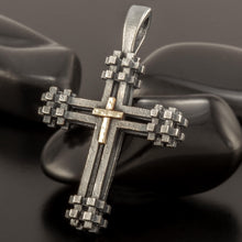 Mens Cross Pendant, Silver and 14K solid Gold, Handmade Cross Pendant, Gift for men, Cross Handmade Pendant, Cross Jewelry, P-173