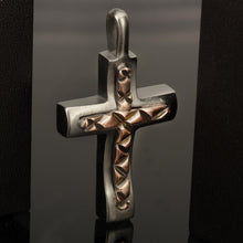 Rustic Sterling Silver Cross Pendant - Brutalist Mens Jewelry - P-113