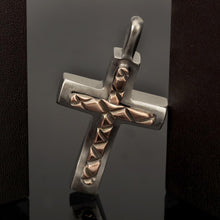Rustic Sterling Silver Cross Pendant - Brutalist Mens Jewelry - P-113