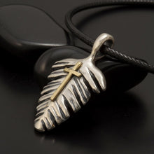 Sterling Silver 14K Gold Cross Pendant, Feather Handmade Jewelry, Religious Christian Gift - P-160