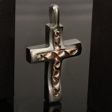Rustic Sterling Silver Cross Pendant - Brutalist Mens Jewelry - P-113