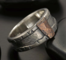 Rustic Sterling Silver Mens Ring: Copper Wedding Band RS-1295