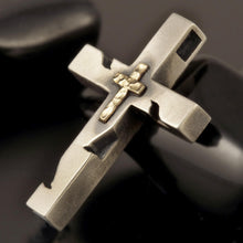 Sterling Silver & 14K Gold Cross Pendant Necklace, Religious Gift for Him P-155
