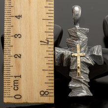 Sterling Silver Cross Pendant with Solid 14K Gold Cross, Men's Christian Necklace, Handmade Religious Gift - P-163