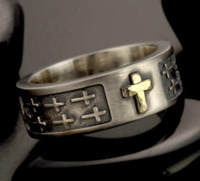 Sterling Silver & 14K Gold Cross Ring: Men's Wedding Band RS-1414