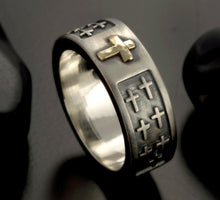 Sterling Silver & 14K Gold Cross Ring: Men's Wedding Band RS-1414