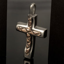 Rustic Sterling Silver Cross Pendant - Brutalist Mens Jewelry - P-113