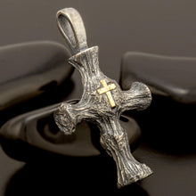 Mens Sterling Silver & 14K Gold Cross Pendant - Handmade P-172