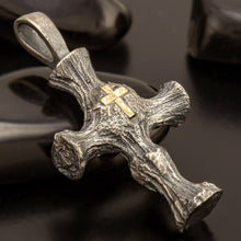 Mens Sterling Silver & 14K Gold Cross Pendant - Handmade P-172