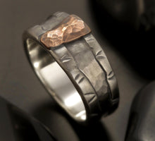Rustic Sterling Silver Mens Ring: Copper Wedding Band RS-1295