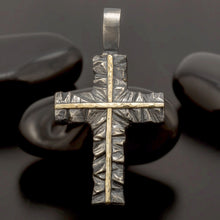 Handmade Sterling Silver Cross Pendant: 14K Gold Accent  P-167