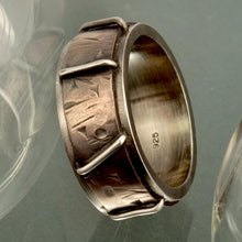 Rustic Hammered Sterling Silver Copper Men's Ring: Wide Wedding Band, 10mm - RS-1190